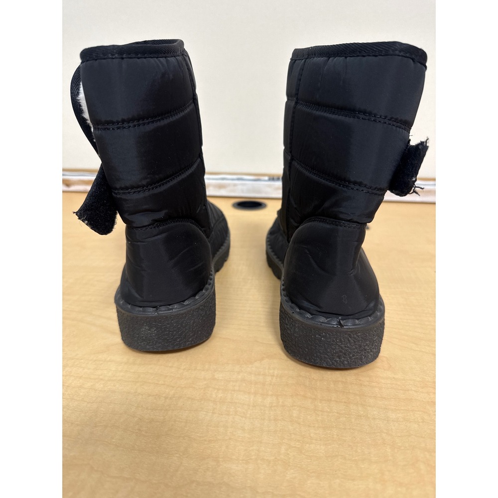 Black Quilted Nylon Faux Fur Lined Snow Boots Size 40 Hook and Loop Closure